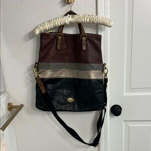 Fossil Colorblock Leather Bag with Gold Accent
